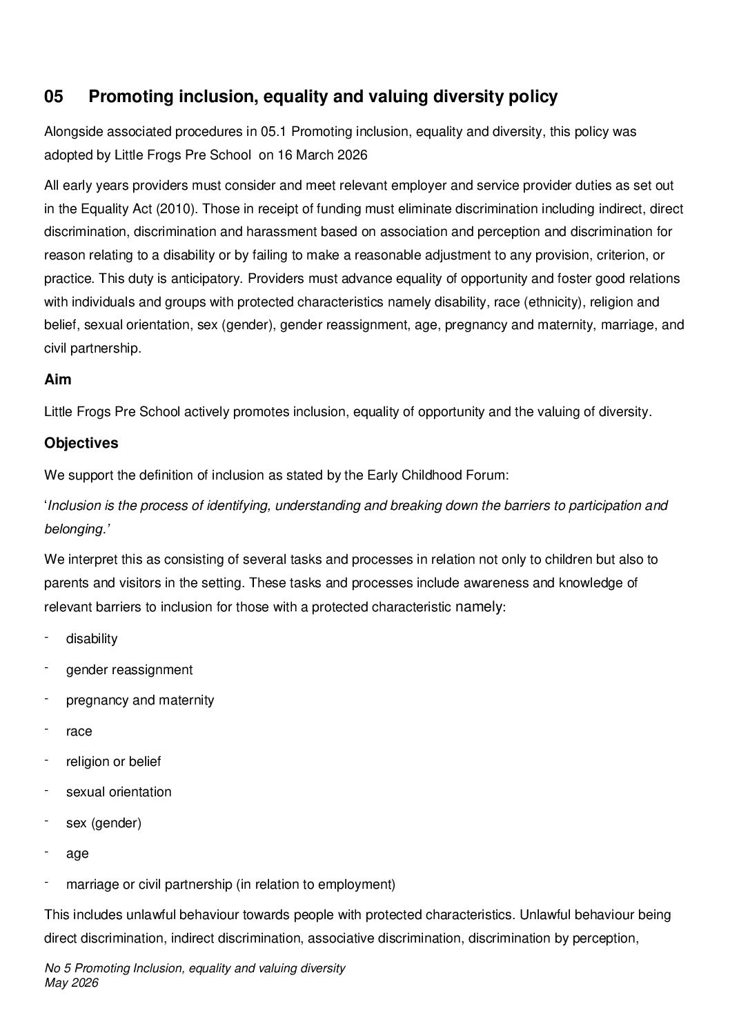 05 Promoting inclusion^LJ equality and valuing diversity policy May 2026 Final